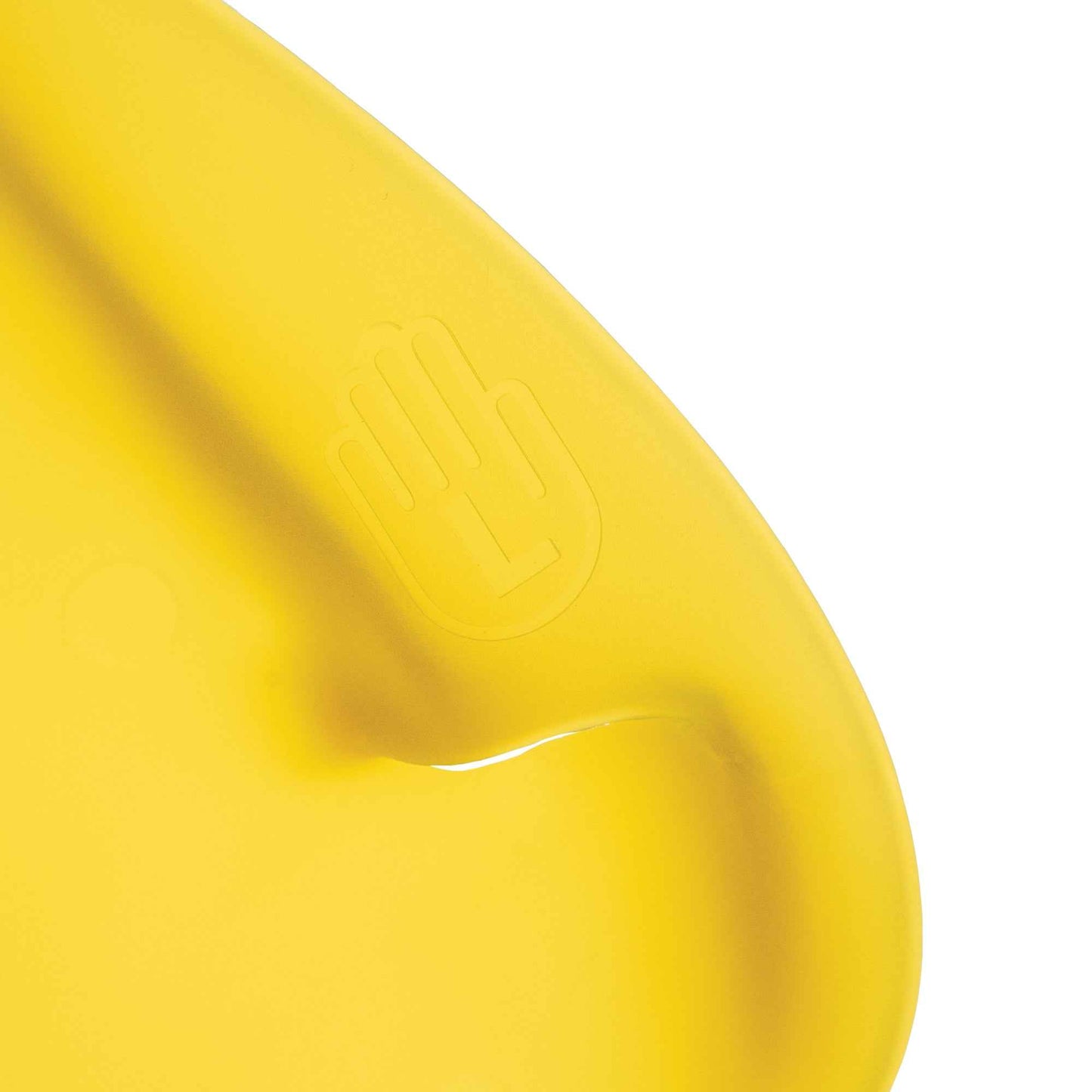 Close-up of small size indicator on FINIS Agility Paddle showing the black dot and embossed hand symbol