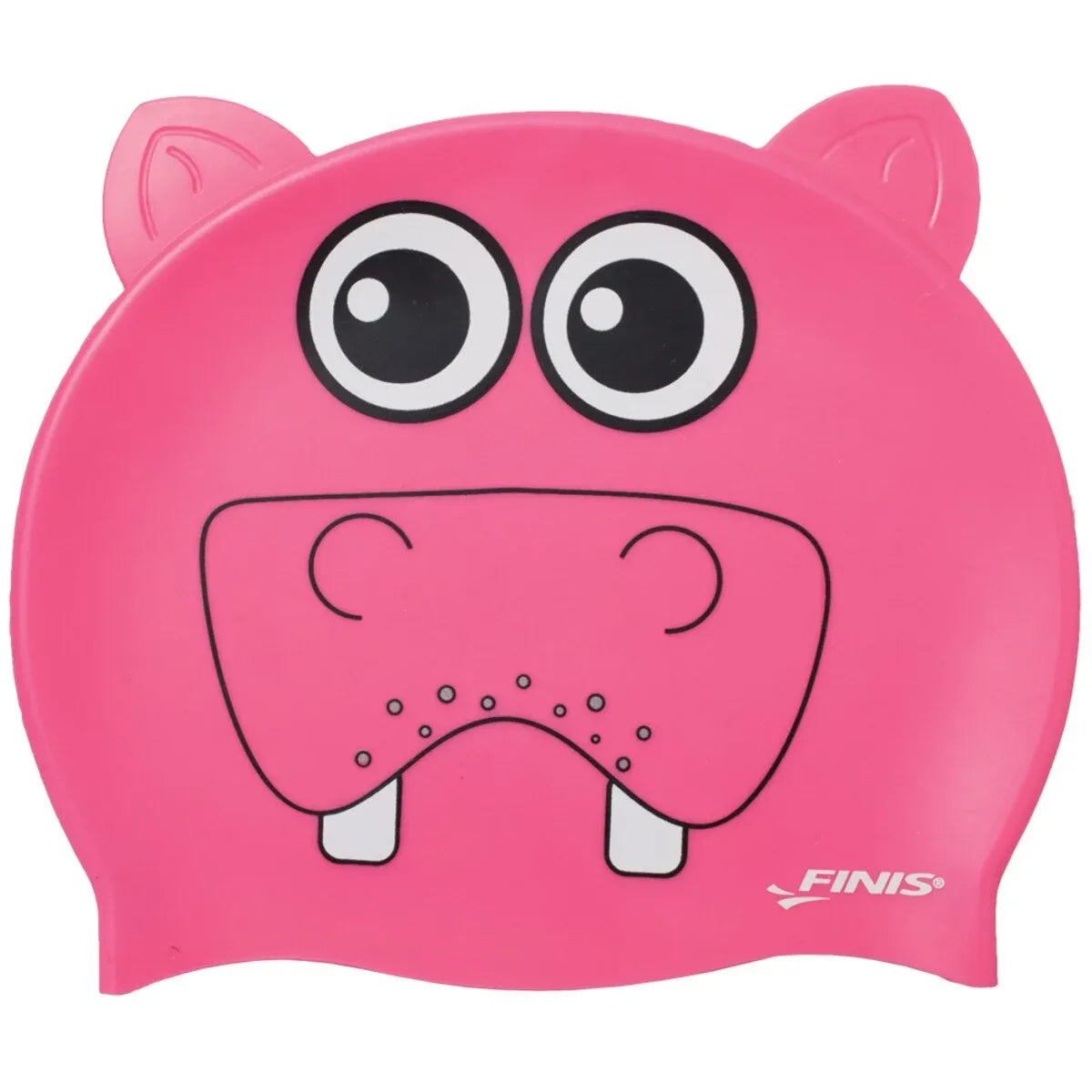 FINIS Animal Heads kids' swim cap in Hippo Pink, front view