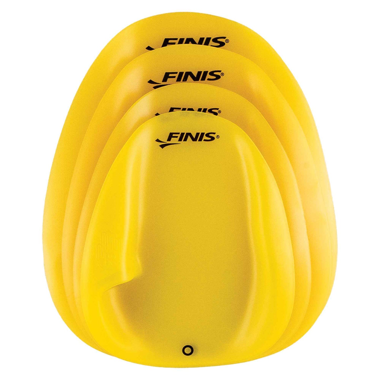 Full set of FINIS Floating Agility Paddles in all sizes stacked together, showcasing size comparison from XS to L