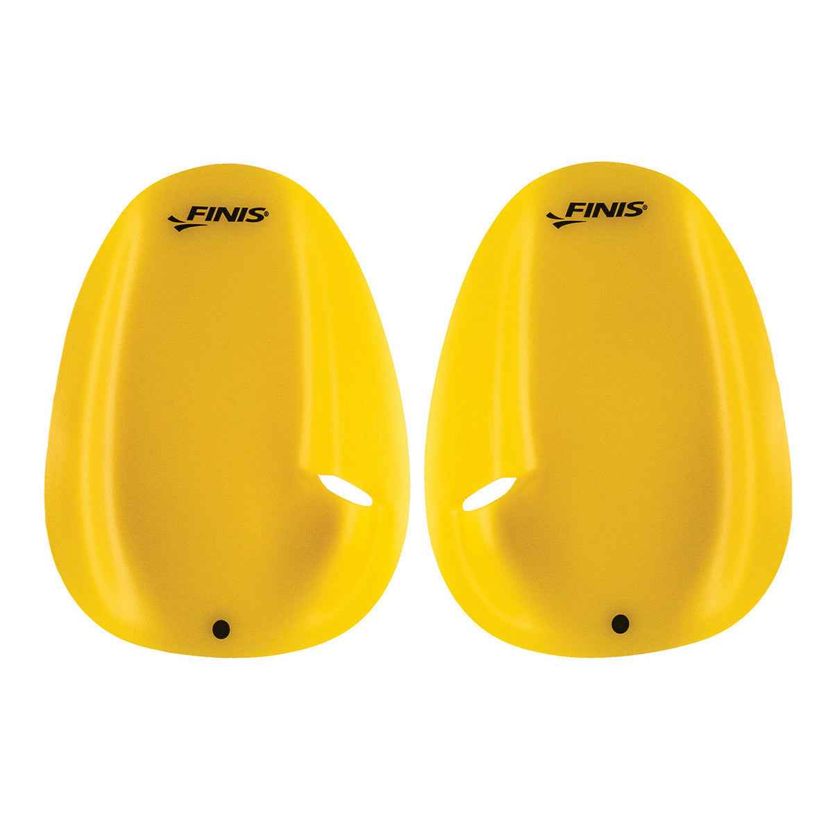 Pair of FINIS Floating Agility Paddles in small size with convex shape and yellow finish for swim technique training