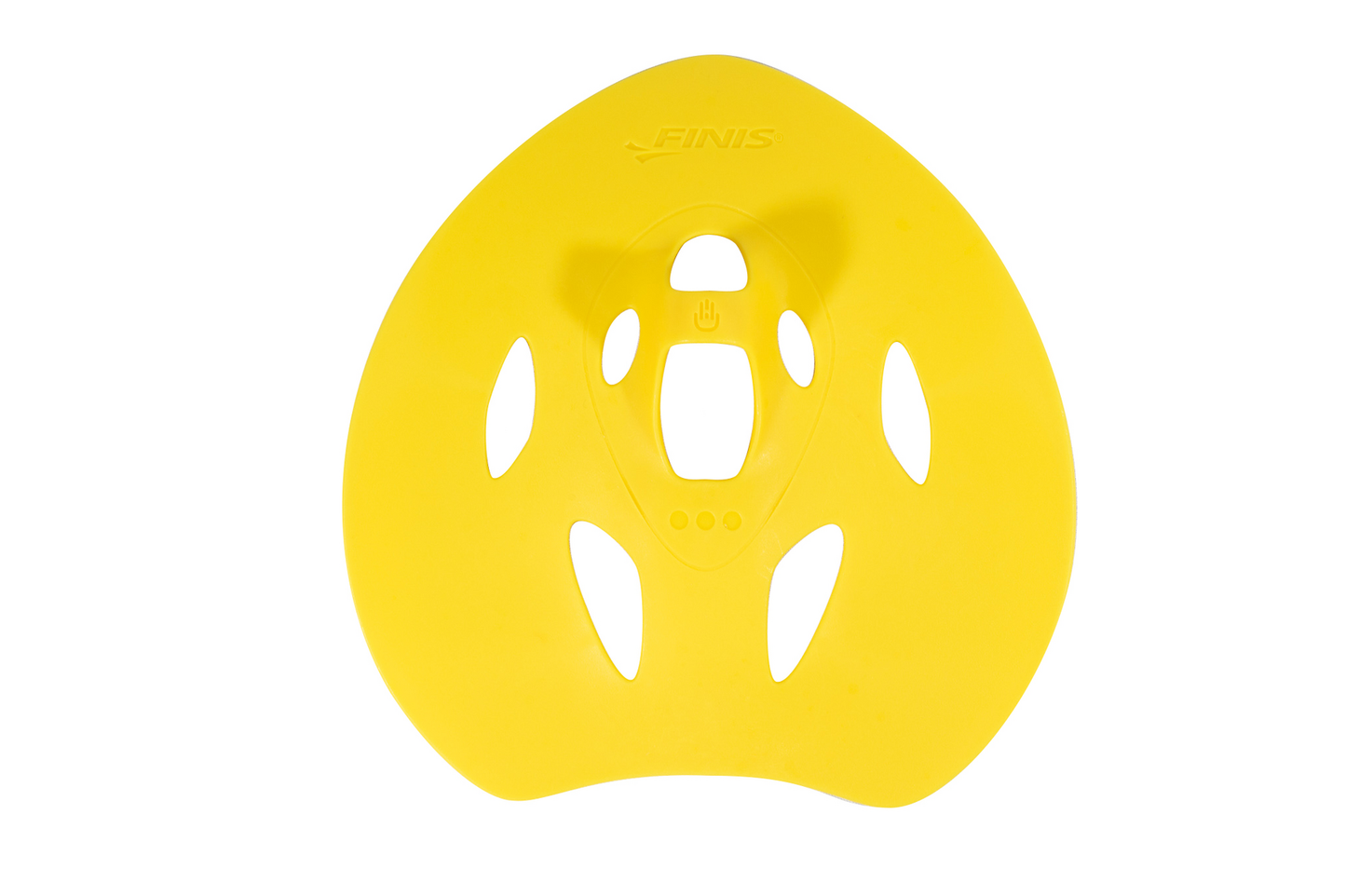 Front view of FINIS Manta Paddles in large size, showing strapless design and hand cut-outs