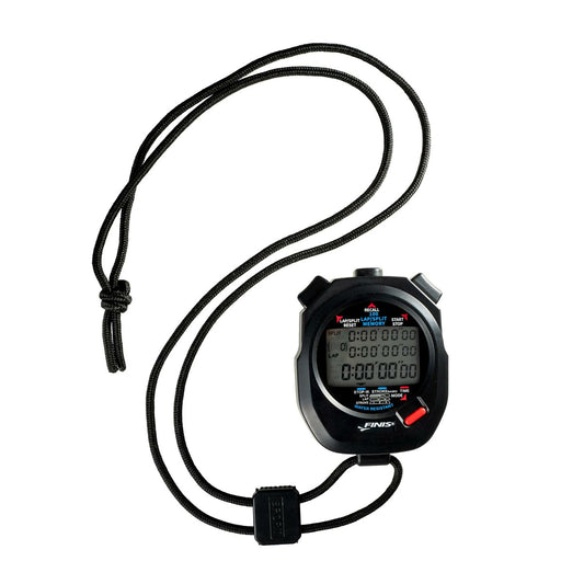 FINIS 3X100M digital stopwatch with lanyard, front view on white background