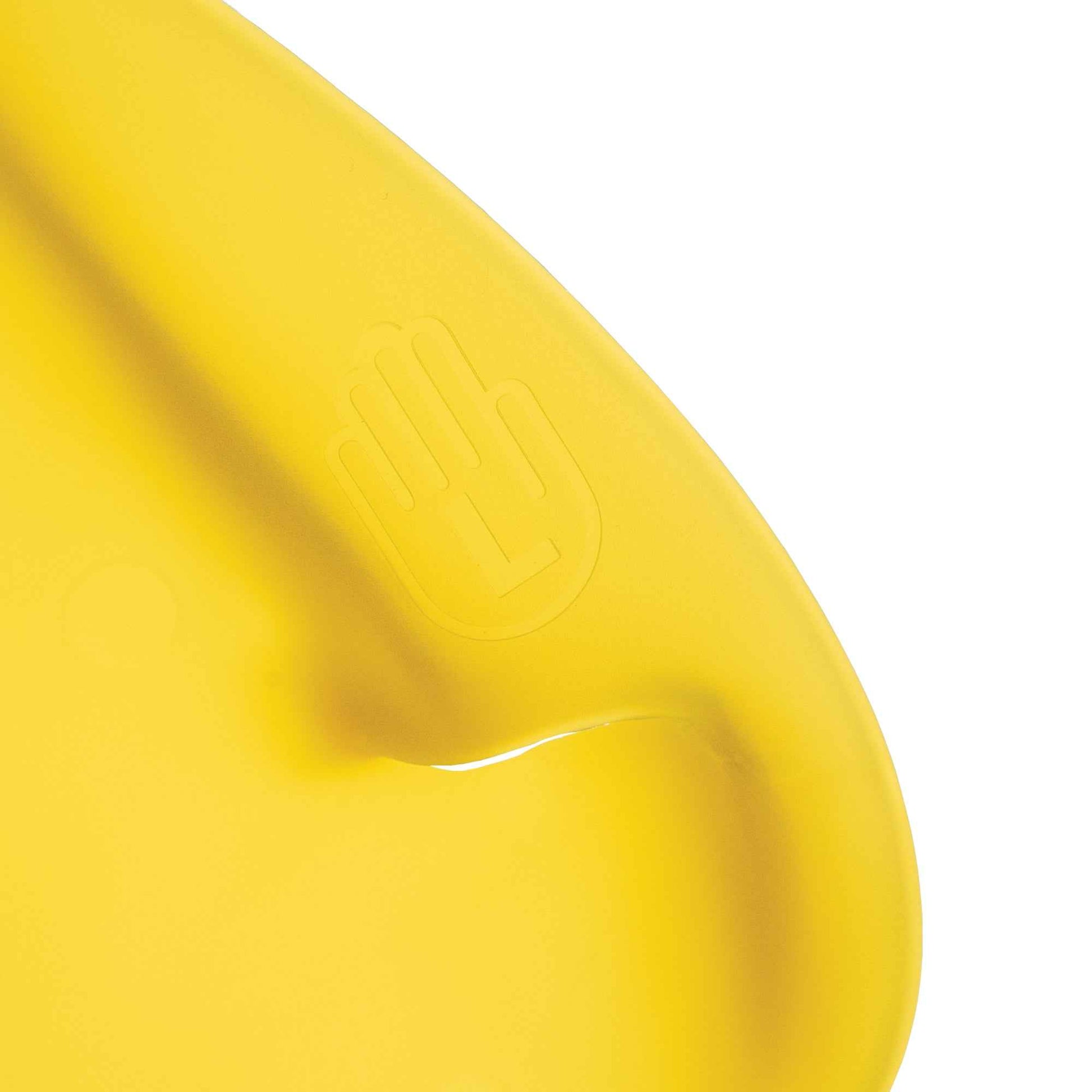 Close-up of small size indicator on FINIS Agility Paddle showing the black dot and embossed hand symbol