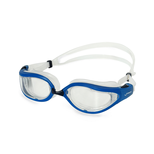 Front view of FINIS Alliance Swim Goggles with clear lenses and adjustable strap.