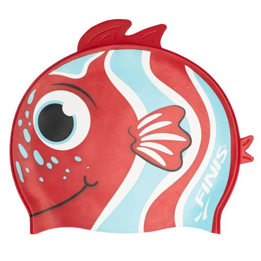 FINIS Animal Heads kids' swim cap in Angelfish Red, front view
