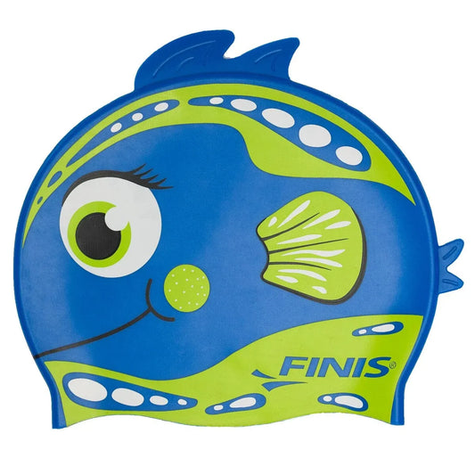 FINIS Animal Heads kids' swim cap in Parrot Fish Blue, front view