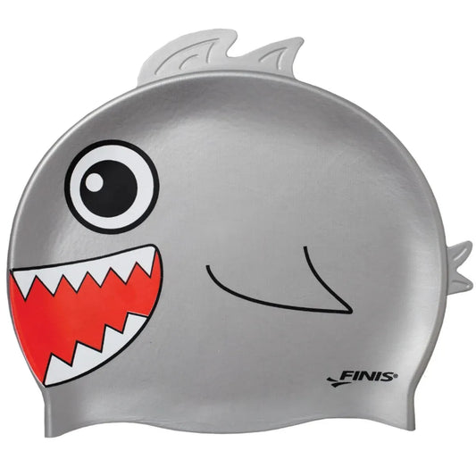 FINIS Animal Heads kids' swim cap in Shark Grey, front view
