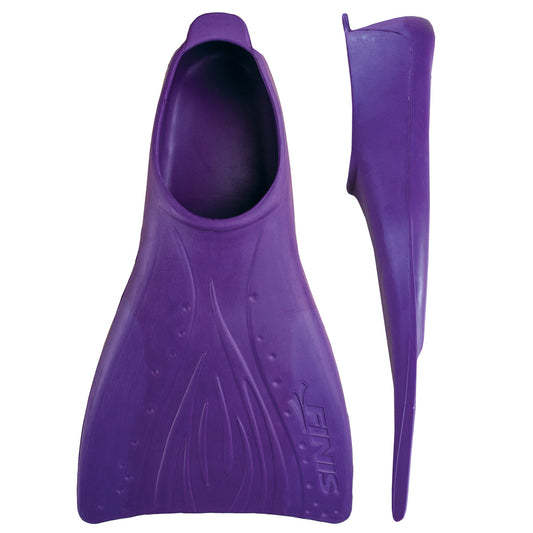 FINIS Booster Fins Jr 6–8 in Purple, shown from front and side to highlight blade design