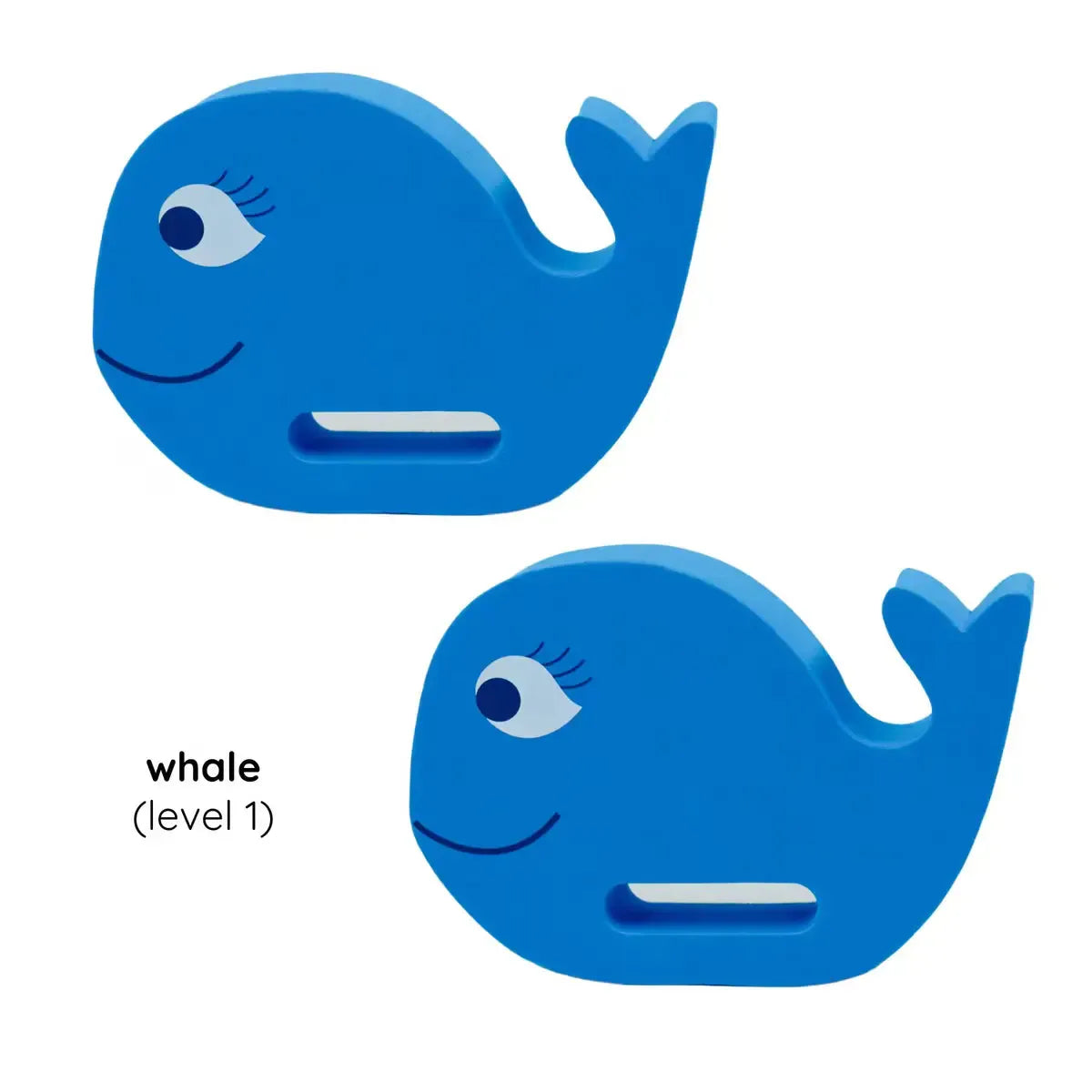 Front view of FINIS Floatie Friends Foam Hand Float in Whale Blue, showing the fun whale shape.