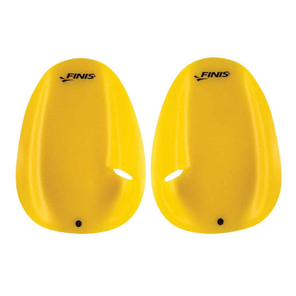 Pair of FINIS Floating Agility Paddles in small size with convex shape and yellow finish for swim technique training