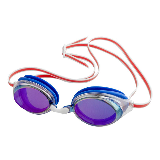 FINIS Ripple Unisex Swim Goggles in Blue Mirror/Red, front view