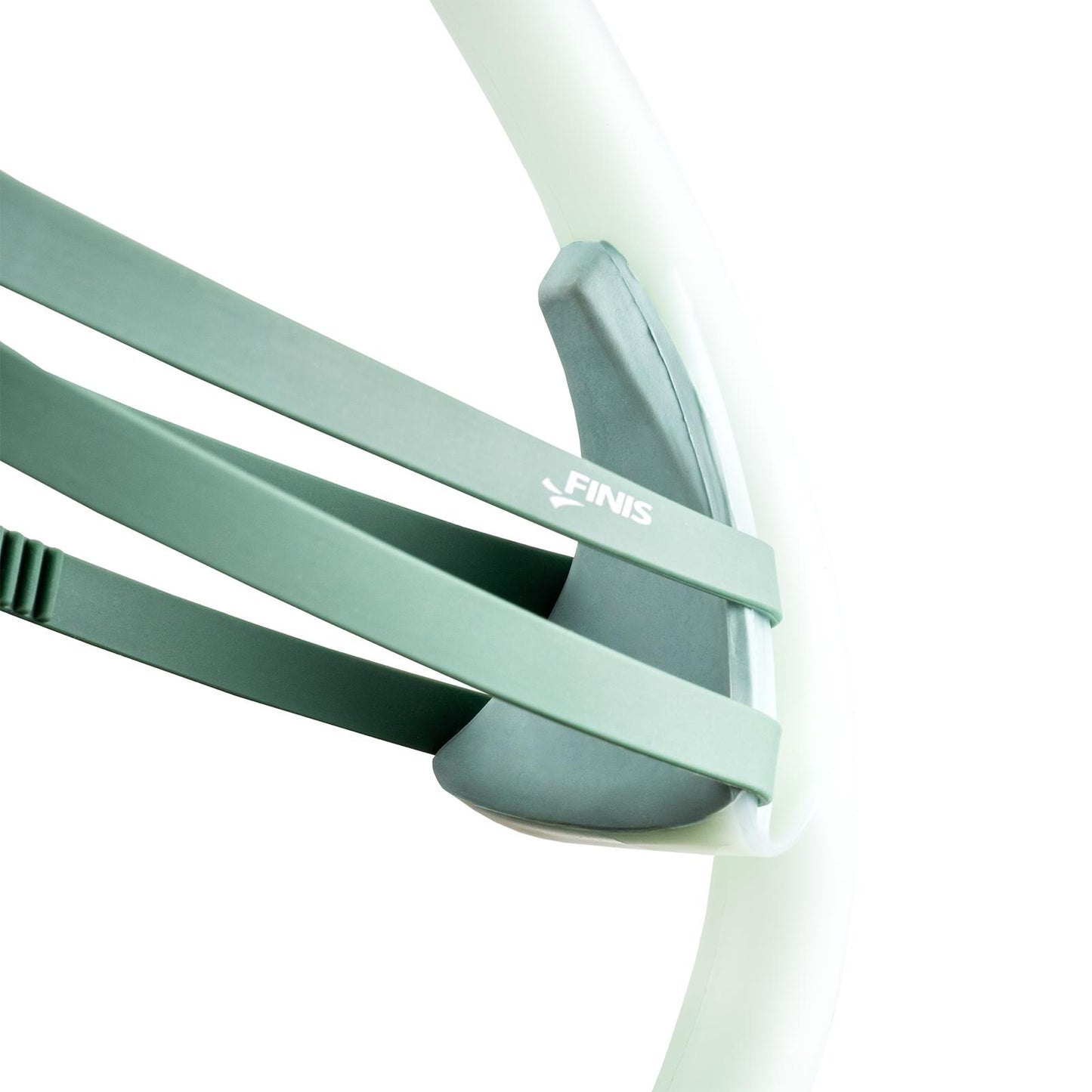Close-up of FINIS Stability Snorkel Sage showing cushioned resting support and adjustable head strap design