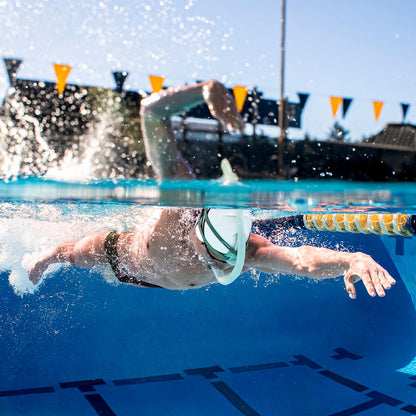 Swimmer using FINIS Stability Snorkel Sage to improve body alignment and stroke technique