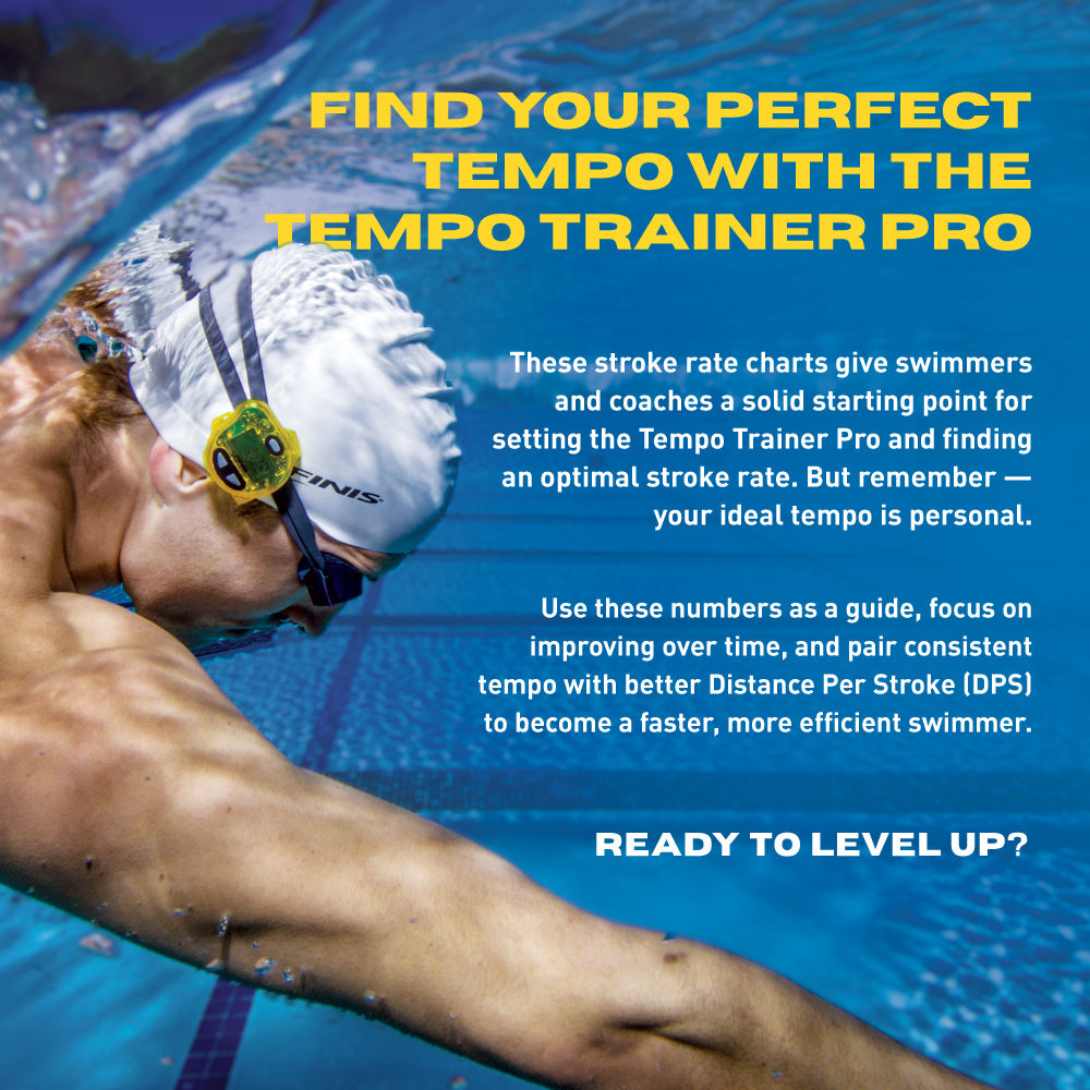 FINIS Tempo Trainer Pro stroke rate conversion chart for distance and pace reference